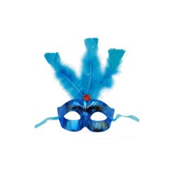 Antifaz metálico y plumas.